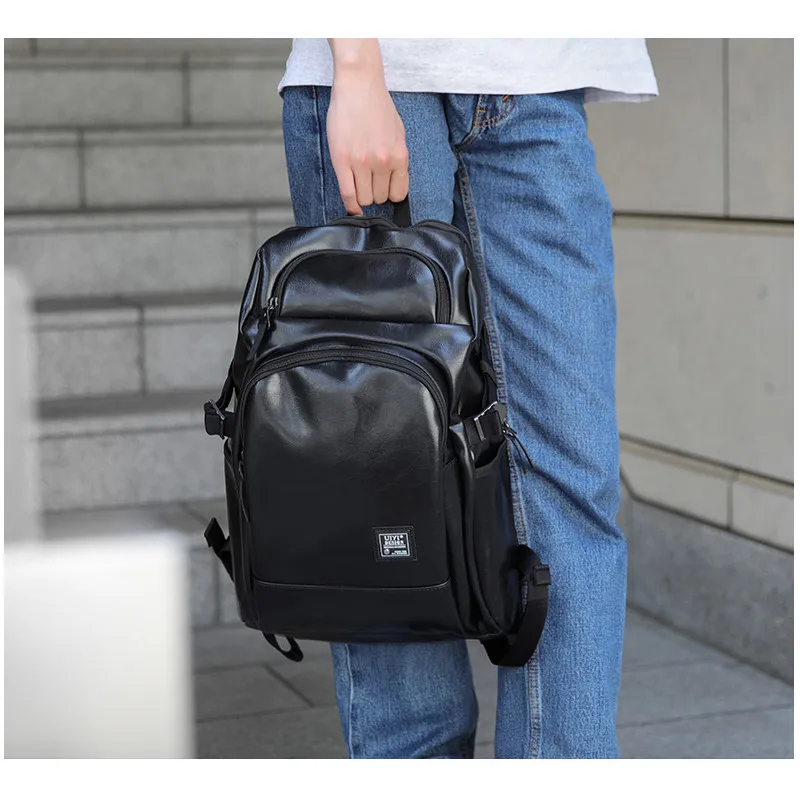 UIYI брендовый Для мужчин ПВХ кожа черный рюкзак для ноутбука женщин Винтаж