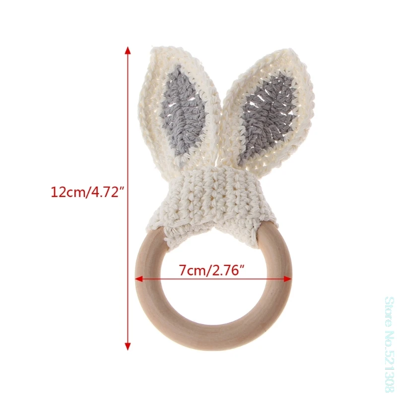 

2020 New Baby Girl Boy Teething Ring Chewable Teether Wooden Natural Bunny Rattle Toy