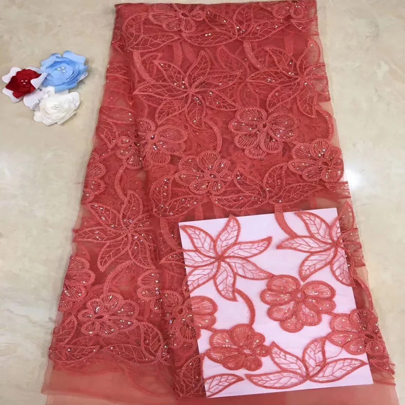 (5 ярдов/шт.) однотонная африканская Тюлевая кружевная ткань с вышивкой мятно