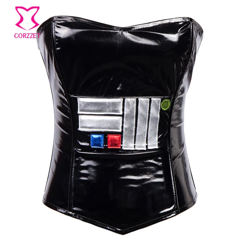 Черный ПВХ сексуальные кожаные корсеты и бюстье готический корсетт для женщин