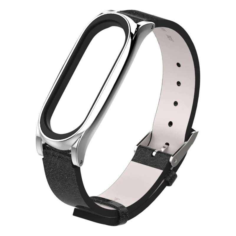 Black Silver plus Браслет mi jobs mi Band 3, ремешок из искусственной кожи для Xiaomi mi, браслет 4, Смарт-часы, браслет mi Band 3, аксессуары, браслет 3 - Цвет: Black Silver plus