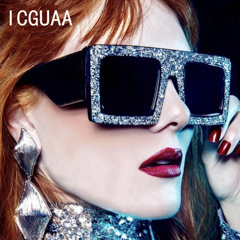 Женские винтажные солнцезащитные очки большие яркие розовые со стразами