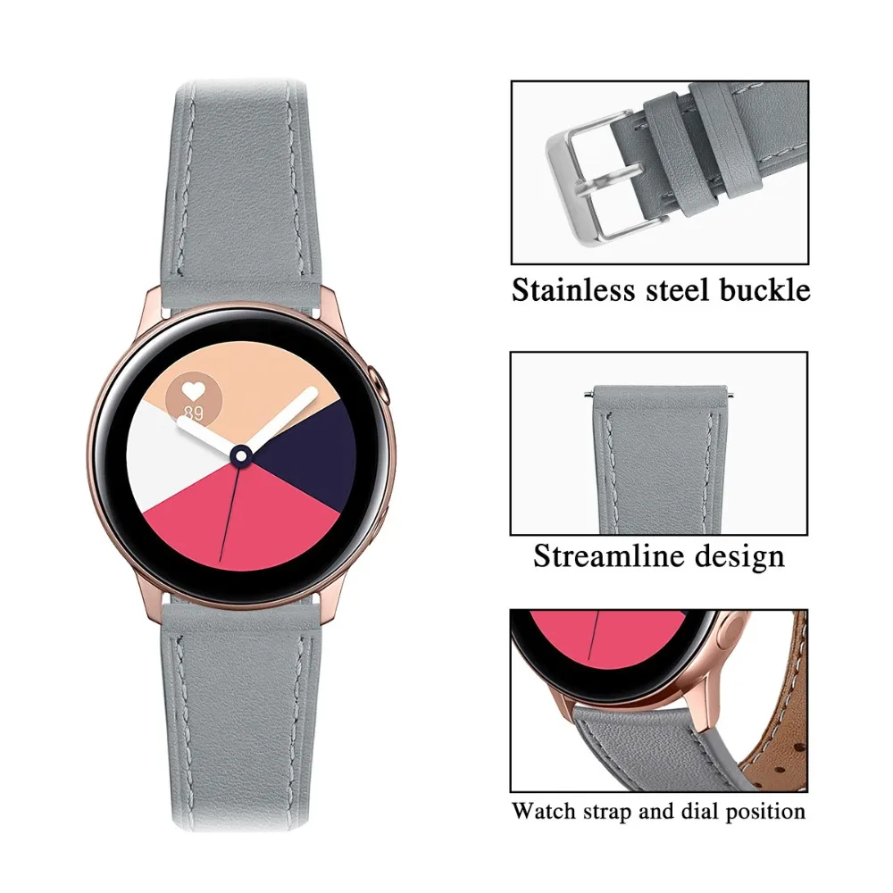 Кожаный ремешок для samsung Galaxy Watch активный ремешок 20 мм ремешки для часов кожаные ремешки для Galaxy Watch 42 мм Смарт-часы для женщин