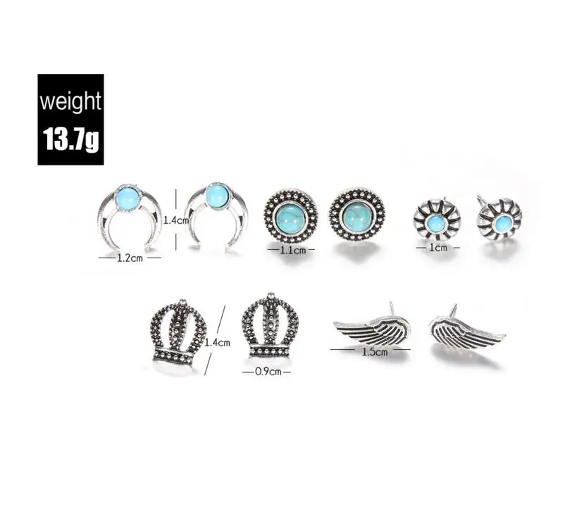 Винтажные серьги в виде крыльев с кристаллами для женщин 5 парт/компл. пирсинг