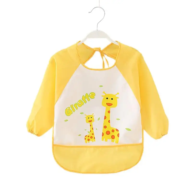 Yellow Детские нагрудники мультфильм Животные Печатных Фартук с длинным рукавом накидка для творчества Водонепроницаемый кормления нагрудники для малышей есть Картины Костюмы - Цвет: Yellow