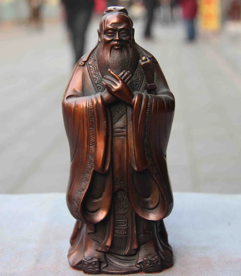 Китайский Красный Медь Известный Конфуцианской школы Конфуция KongZi Kong Zi Art Статуя