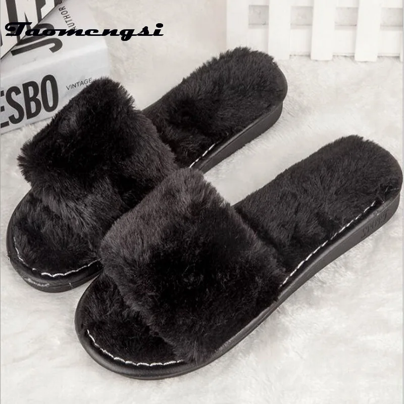 Taomengsi/Новинка меховые домашние тапочки с одним словом зимние Хлопковые женские