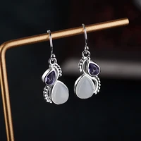 purple crystal earring natural moonstone silver plated earrings european beauty multi color zircon earrings jewelry gifts