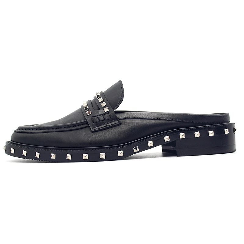 Мужские лоферы из воловьей кожи на плоской подошве с шипами|Сандалии| |