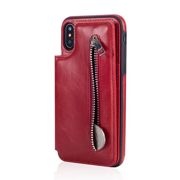 Красный Чехол для телефона на молнии s для iPhone X XS MAX XR, держатель для нескольких карт, кожаный чехол-бумажник для iPhone 8, 7, 6 S, 6 Plus - Цвет: Красный