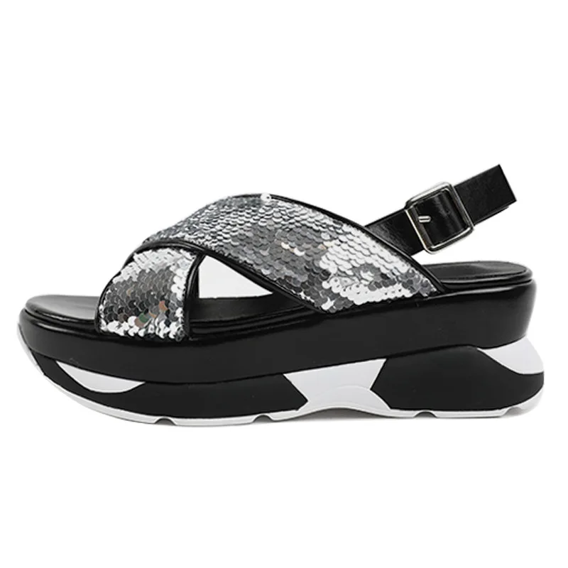 Блестящие туфли Женские летние сандалии на платформе chaussures femme Женская обувь