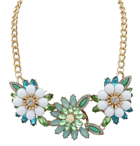 Блеск золотой цепь gem кристалл горный хрусталь цветы колье смола многоцветный