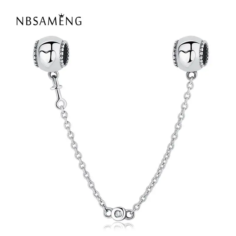 Authentic 925 Sterling Silver Bead Charm Heart Safety Chain Stopper Charms Fit Original Bracelets Women DIY Jewelry | Украшения и