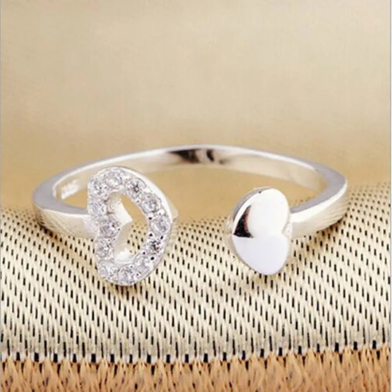 

Factory Direct 925 Sterling Silver Jewelry Small Fresh Double Heart-shaped Love Micro-inlaid Crystal Opening Rings SR132