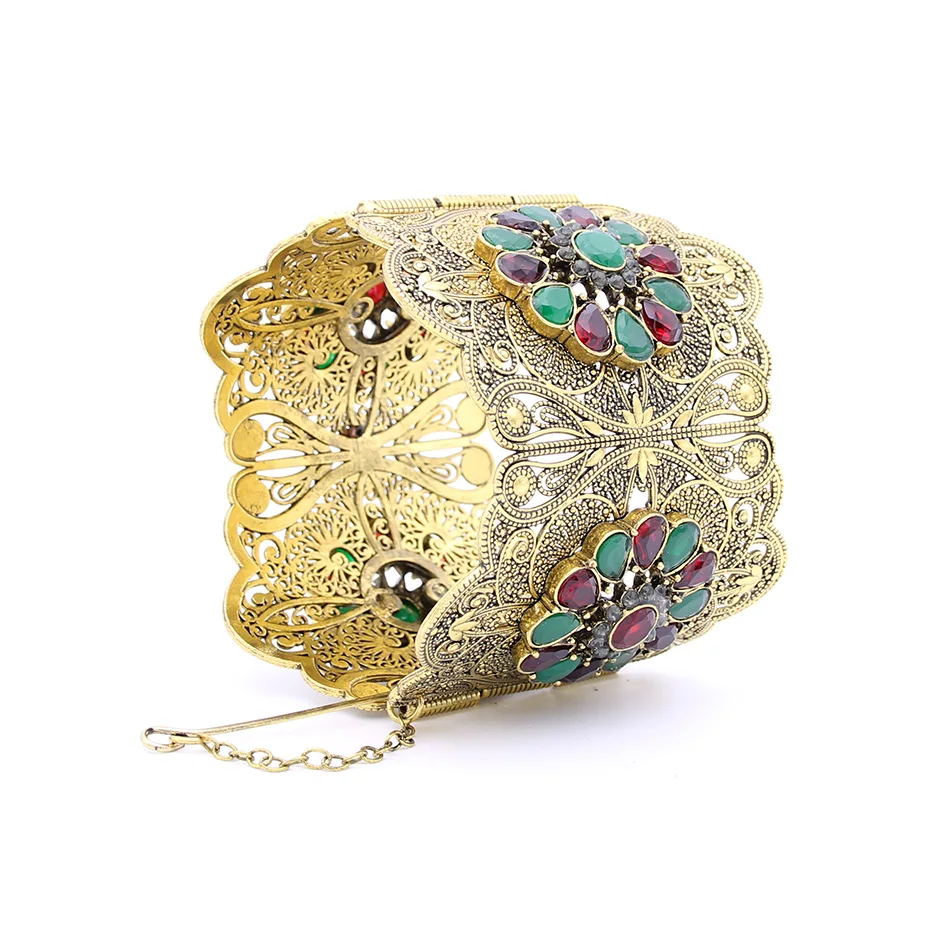 Этнический женский браслет с цветком из смолы манжета Античного золотого цвета