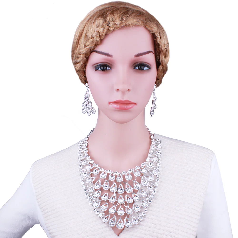 

Luxury Full Rhinestones Wedding Necklace Earring for Women Party Accessories Crystal Decoration Bridal Jewelry Sets