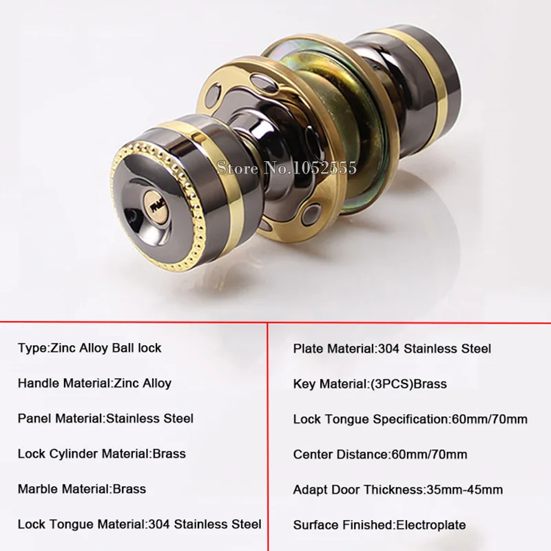 Высококачественная Латунь Цилиндрические Вход Дверные Ручки Защелка Замка С 3