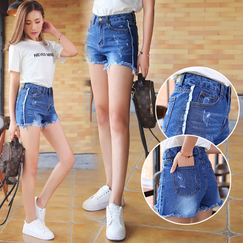 Sexy ripped shorts 2018 Summer New High waistd Denim Shorts Tasselsummer cotton black denim shorts for women