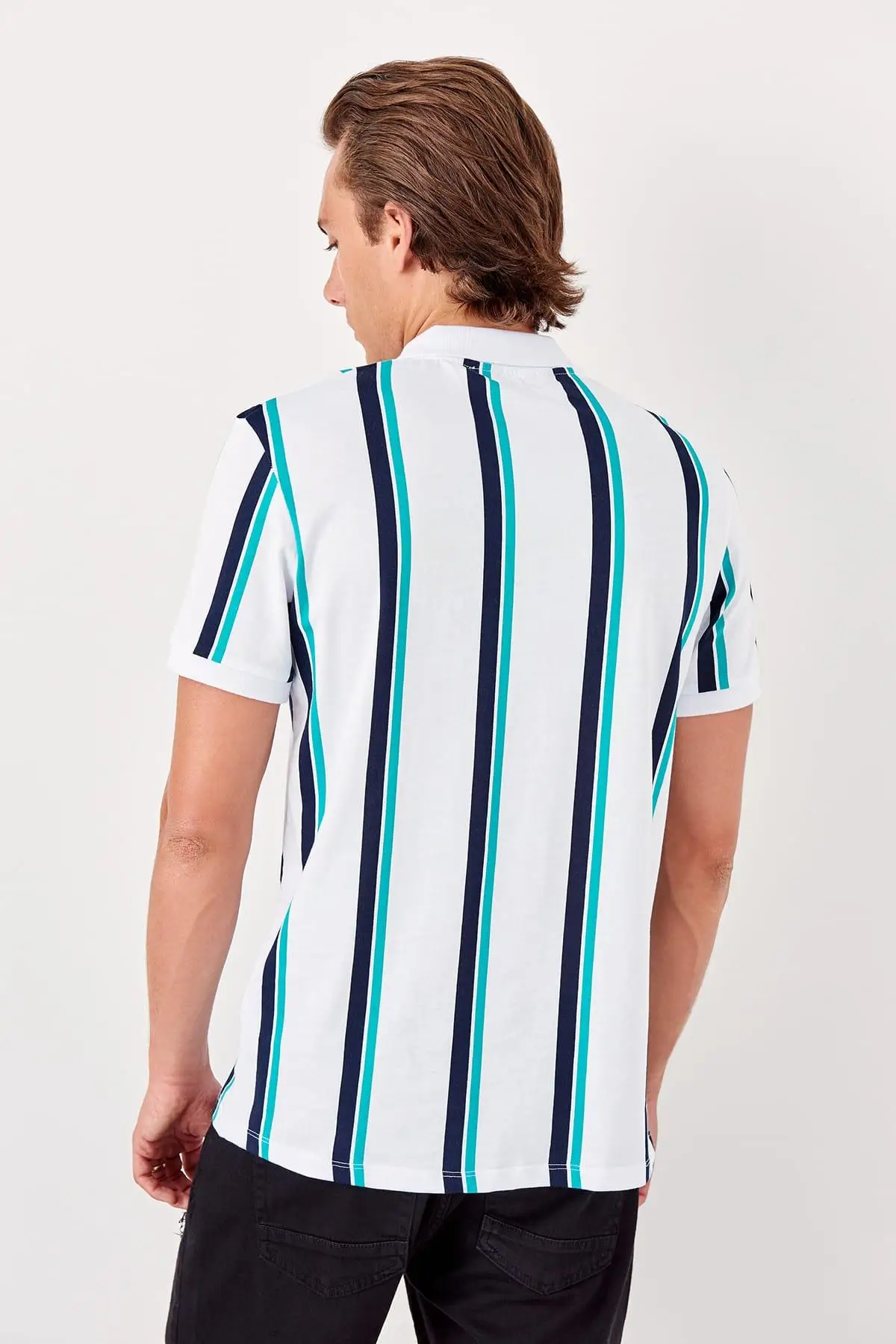 Trendyol белый мужской полосатый новый воротник поло Футболка TMNSS19PO0059 | Мужская