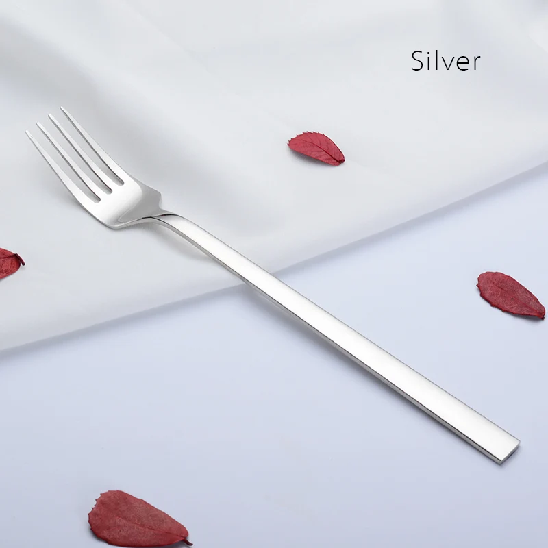 sliver IRONX Корейская столовая вилка, красочные вилки из нержавеющей стали с длинной ручкой, столовые приборы 8,26 дюйма, 1 шт - Цвет: sliver