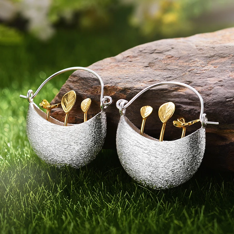 Lotus весело Настоящее стерлингового серебра 925 природных творческий ручной Fine Jewelry