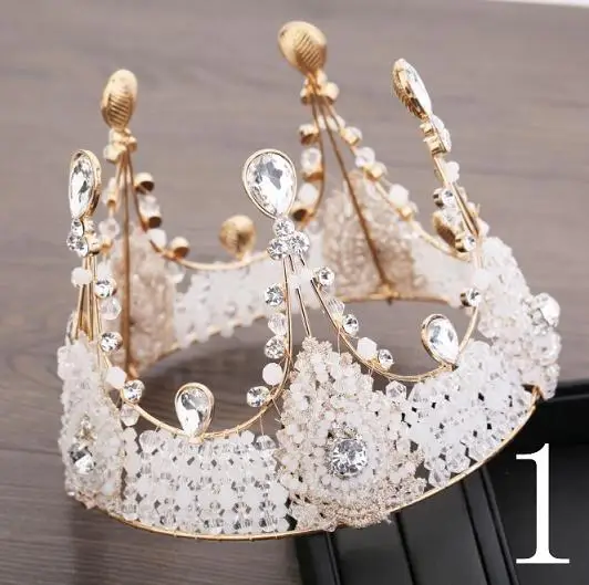 1 Роскошные серебряные стразы, жемчужная королевская диадема, Корона невесты, свадебная тиара, корона, головной убор, свадебные, вечерние аксессуары для волос, тиара - Окраска металла: 1