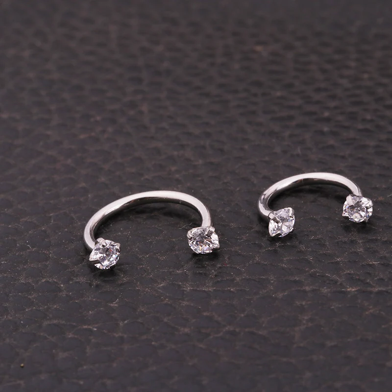 Sellsets Нержавеющая сталь двойной драгоценный камень Твист Круг Tragus Диат пирсинг серьги CZ кривая бровь кольцо функциональные Украшения для тела