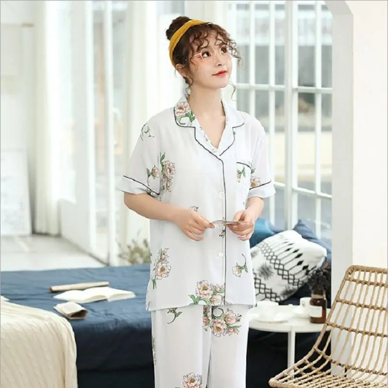 Smmoloa для женщин пижамы шелковые хлопковые с цветочным принтом песня рукавом +