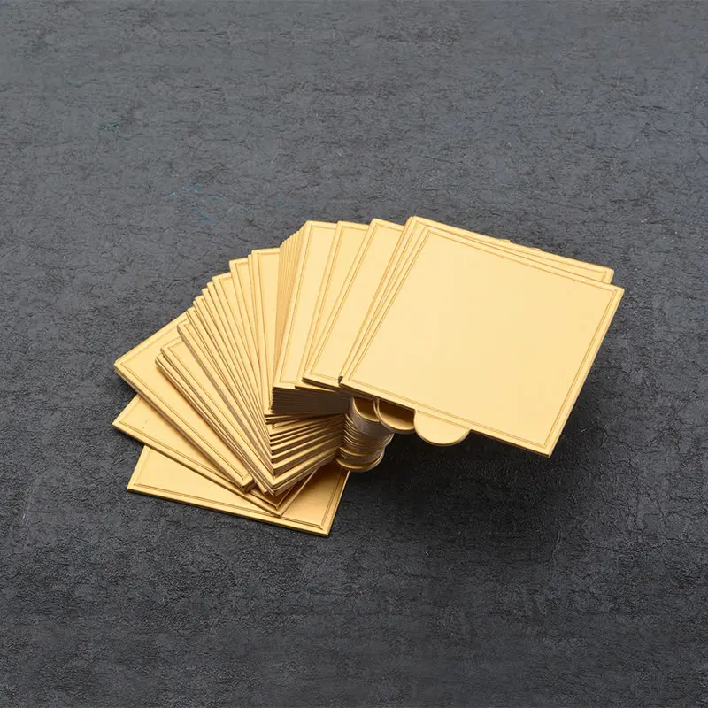OBRKING 100pcs/Set Square Mousse Cake Boards Gold Cardboard Tray Cupcake Dessert Displays Pastry Holder Stand |