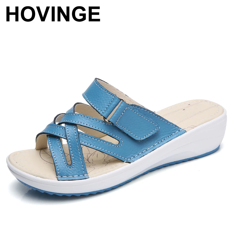 Женские шлепанцы без застежки HOVINGE черные или белые кожаные с круглым носком на