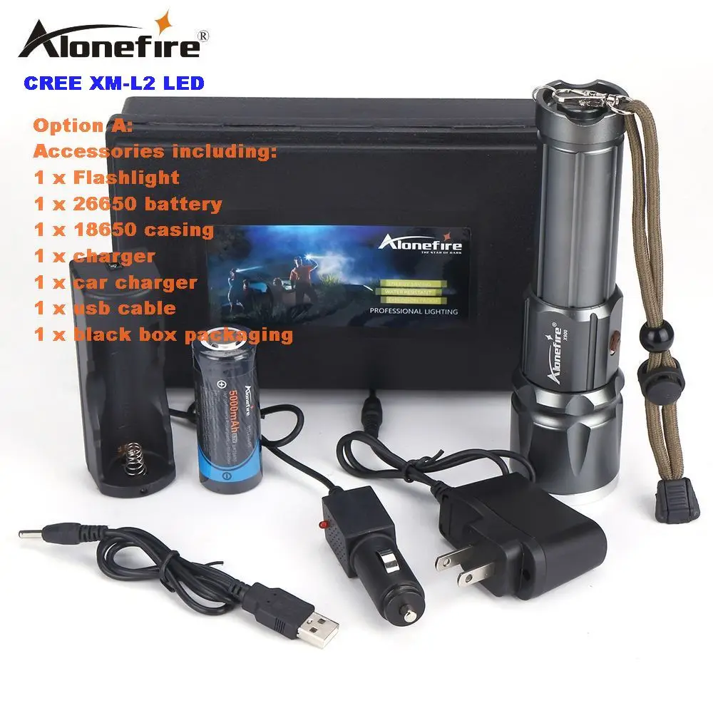 AloneFire X900 CREE XM L2 T6 алюминиевый наружный светодиодный фонарь Zaklamp фонарь для 26650 или 18650 перезаряжаемый аккумулятор - Испускаемый цвет: Option A