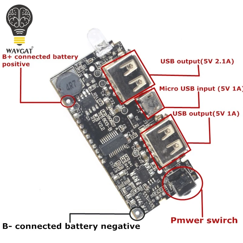Двойной USB 5 в 1 а 18650 Мобильный Внешний аккумулятор зарядное устройство PCB модуль