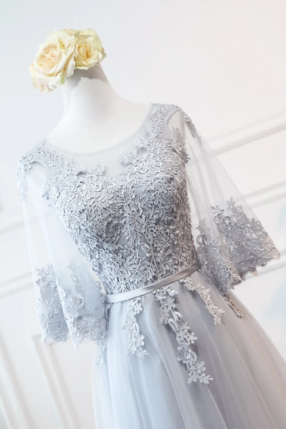 Vestido de festa Longo новые серые длинные платья подружек невесты с рукавами бабочки винтажные элегантные кружевные свадебные вечерние платья для женщин
