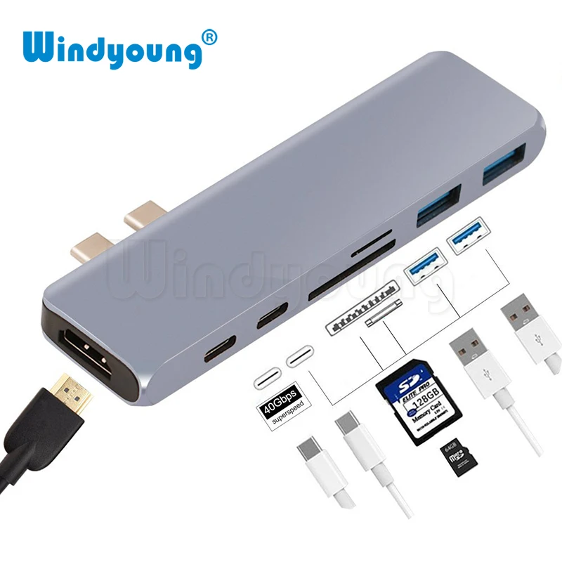 USB 3 1 Type C концентратор 7 в 4K HDMI Thunderbolt PD адаптер для зарядки SD/TF Card Reader 0 MacBook|USB-хабы| |