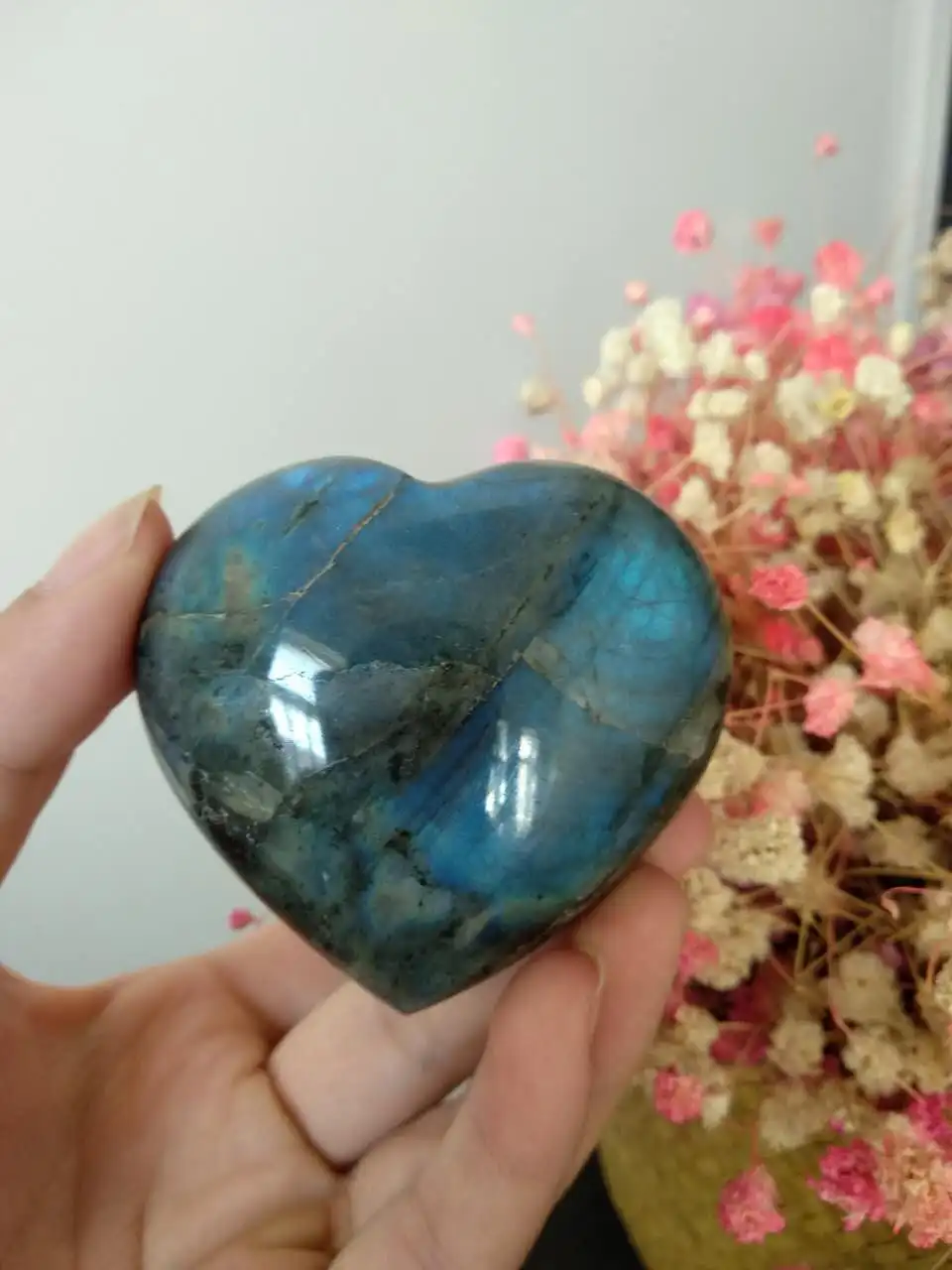 

137g Natural Beautiful Rainbow Flash Labradorite Stone Crystal Heart Healing