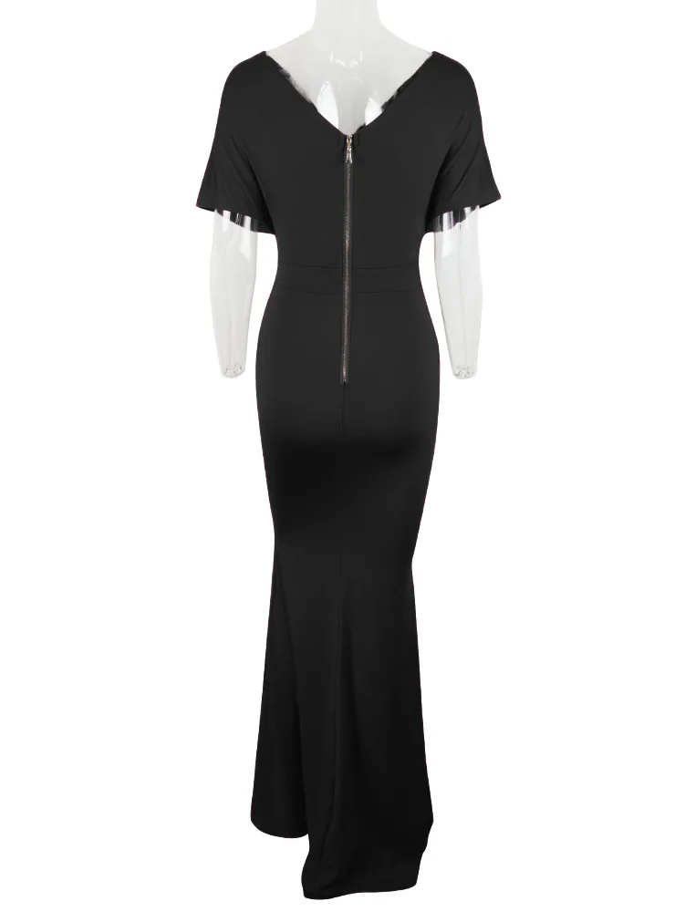 Женское длинное вечернее платье-годе с открытыми плечами оборками и запахом |