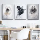 Домашний декор Скандинавская Картина на холсте настенное Искусство DIY Кролик Луна девушка животное абстрактная картина печать спальня живопись фон постер