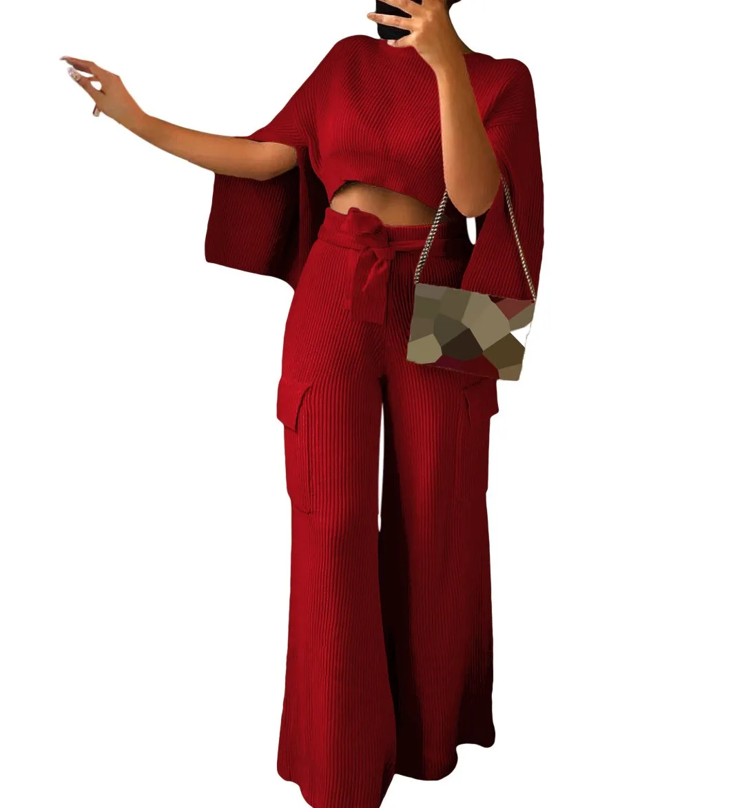 Женский комплект из 2 предметов весенне зимние наряды вязаный свитер с длинными