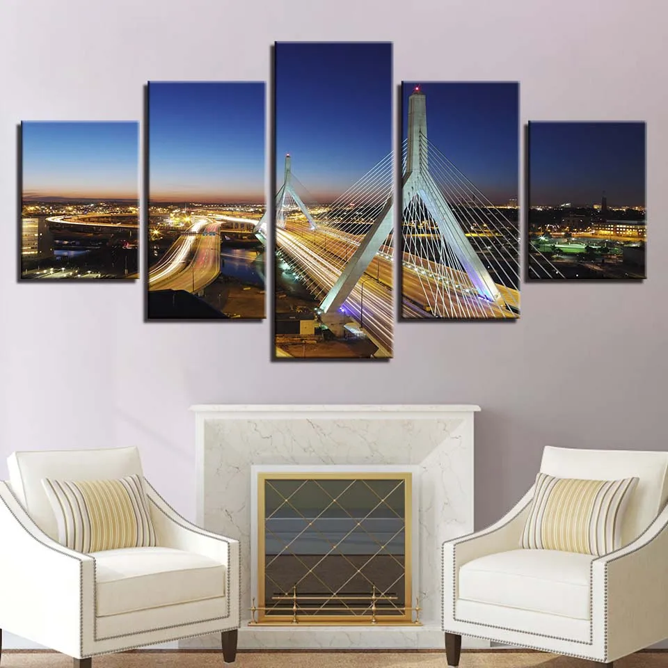 Embelish 5 Pieces Modern Home Decor Modular Pictures Highway Night Landscape Wall Art Posters Living Room HD Canvas Paintings | Дом и сад