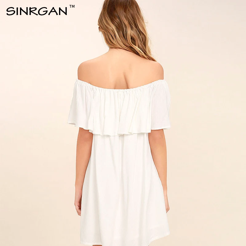 SINRGAN белые пикантные с открытыми плечами праздничное платье Женщины без бретелек
