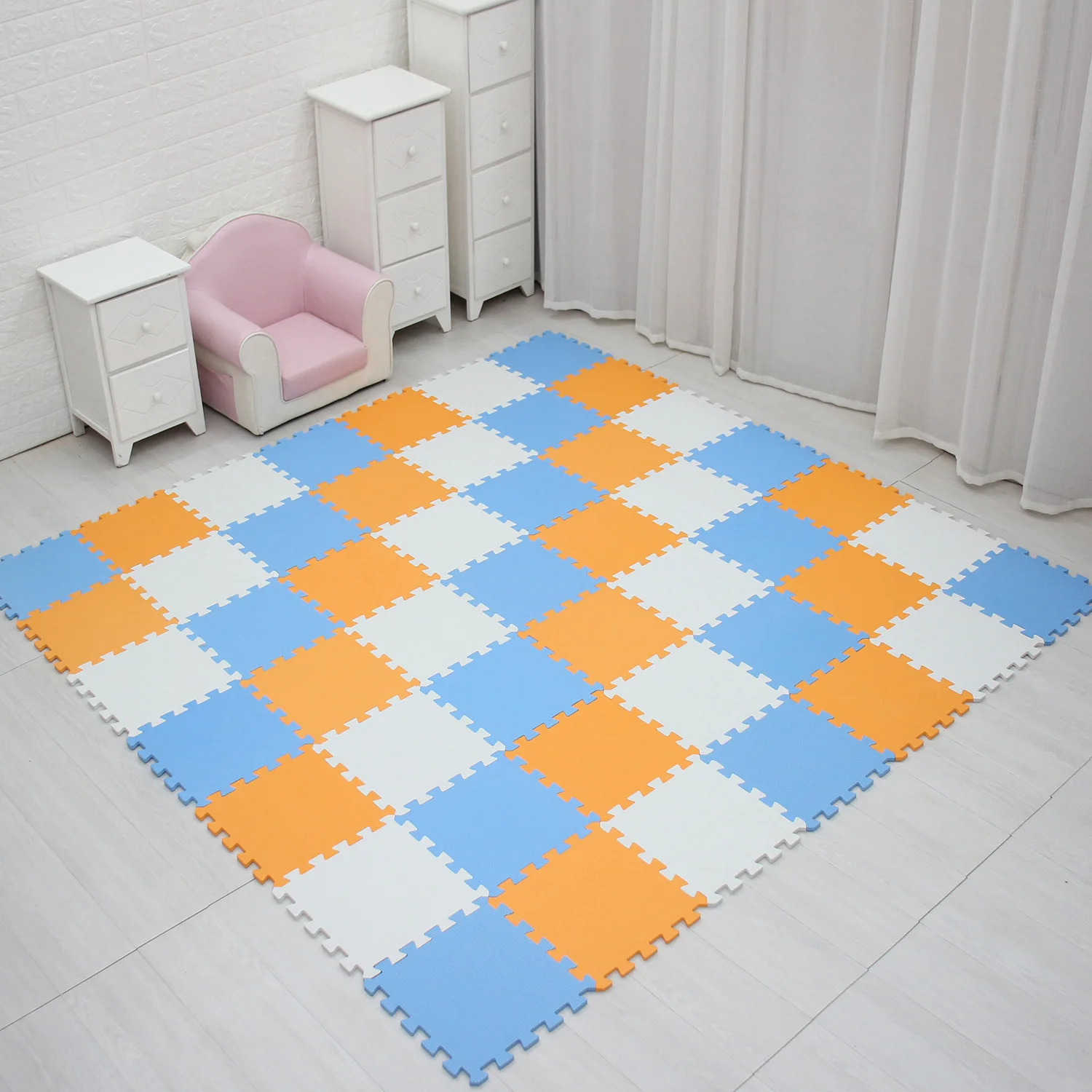 white orange blue Meiqicool детский коврик-головоломка из пены EVA для детей/Блокировка упражнений плитка напольный ковер, каждый 29X29 см, напольный коврик плитка - Цвет: white orange blue