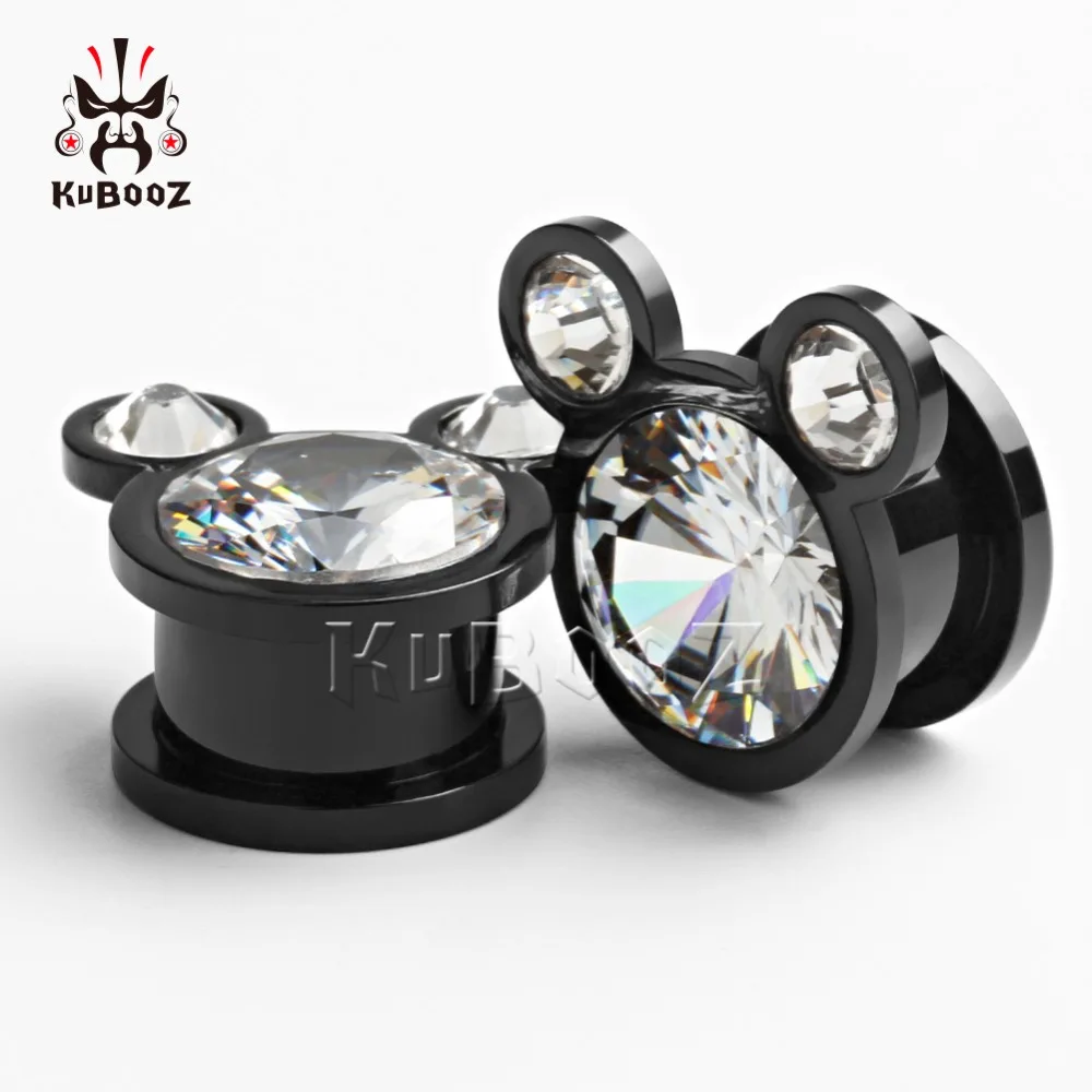 KUBOOZ, 2 шт., ушные носилки, пирсинг, пробки, туннели, циркон, нержавеющая сталь, ювелирные изделия для тела, серьги, измерительные приборы, расширитель для подарка, для женщин и мужчин