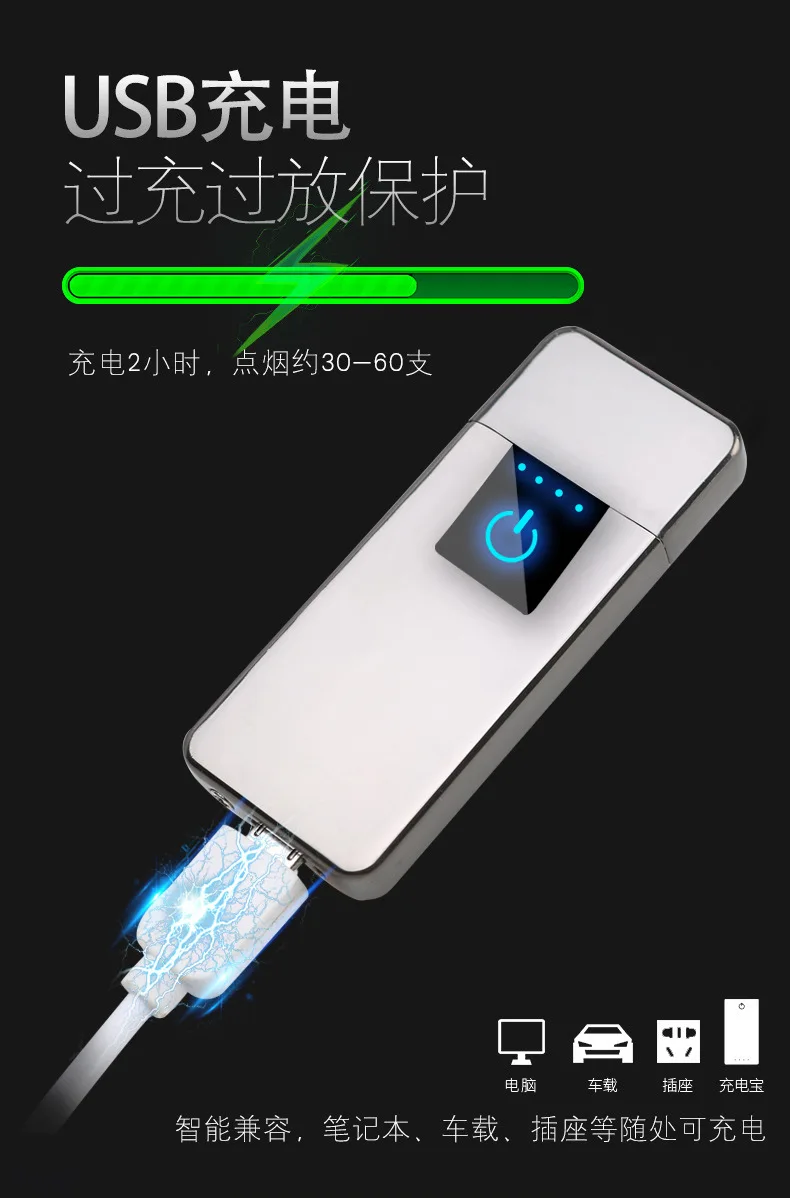 Ультратонкая USB сигаретная Зажигалка перезаряжаемая ветрозащитная беспламенная Электронная зажигалка сенсорная Индукционная двухсторонняя плазменная зажигалка