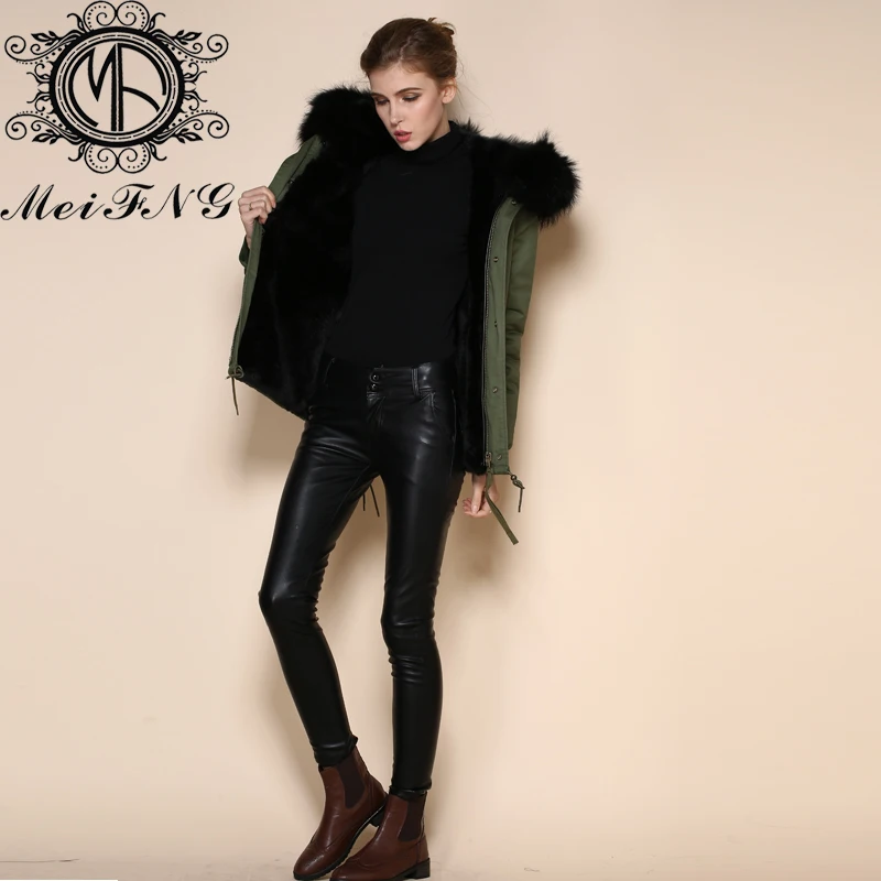 

2015 Fashion Short Coats Black Fur Collars & Lining Faux Fur Black Jacket With Removable raccoon Fur Hooded
