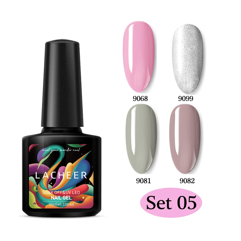4PCS SET Lacheer УФ-гель для ногтей набор нужна Светодиодная лампа Гибридный гвоздь лак Полупостоянный УФ Гель-лак для ногтей Набор лаков длительного действия гель - Цвет: 4PCS SET