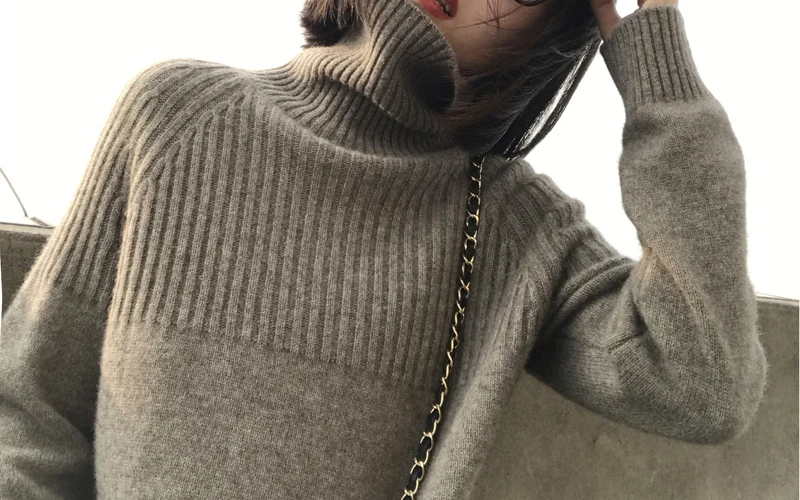 Women Sweater 2021 New Winter High-Quality Turtleneck Long Sleeve Soft 100% Wool Knit Pullover Female Warm Solid Color Jumper | Женская
