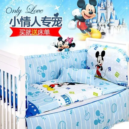 6pcs Cartoon cotton baby bedding bumper kit berço cot nursery cribs for babies set (4bumpers+sheet+pillow cover) | Мать и ребенок