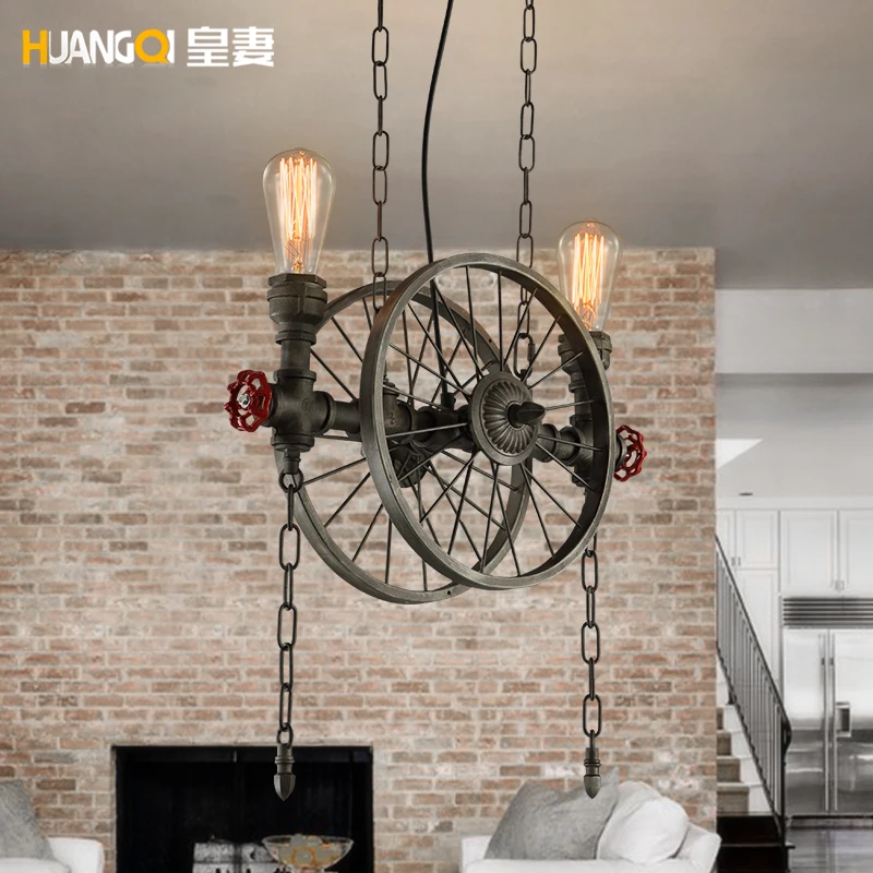 

Loft retro American industrial restaurant bar iron bar wheel Chandelier