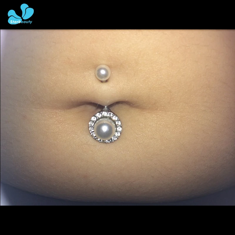 Колечки на пупок живота с имитацией жемчуга пирсинг пупка хирургическая сталь