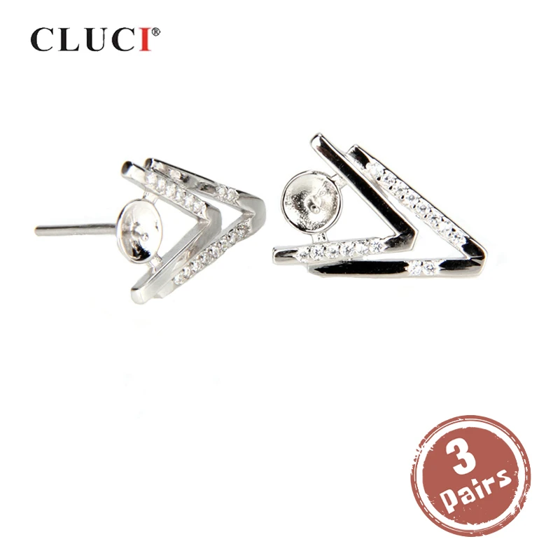 

CLUCI 3 pair wholesale 925 Sterling Silver Earrings Women Pearl Earring Mounting for Making Silver 925 Stud Earrings SE042SB